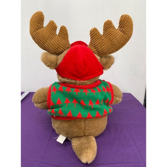 Commonwealth Holiday Moose, 1991 Christmas Tree Decorated Sweater Red Cap Cordur - Picture 8 of 14